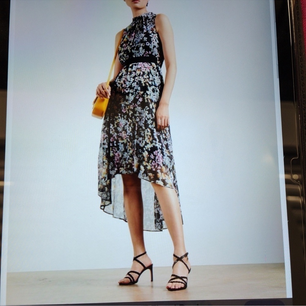 TED BAKER MALORIE GORGEOUS HI-LOW FLORAL PLEATED CHIFFON dress